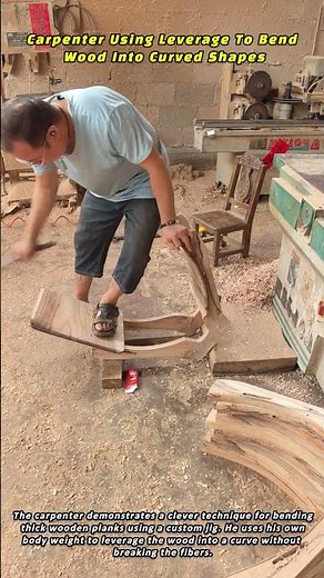 Carpenter Using Leverage To Bend Wood Into Curved Shapes