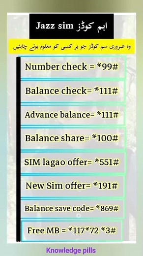 important jazz sim codes جاز سم اہم کوڈز جو ہر کسی کو معلوم ہونی چاہیے #mobile #codes #jazz