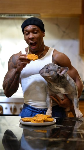 Darryl Williams on Instagram: "Homemade doggy biscuits you can share with your best friend tomorrow.. 🥕Carrots 🍣Salmon 🍠Sweetpotatoes 🥚Eggs & Flour"