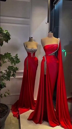 Share with a friend who would own the spotlight in these red satin corset gowns! To order, send us a