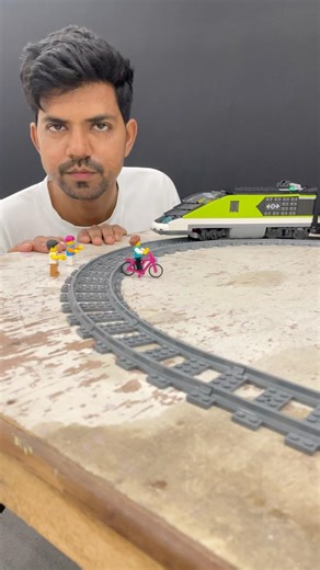 Lego High Speed Passenger Train Personal Girl Cycle Cross On Tracks