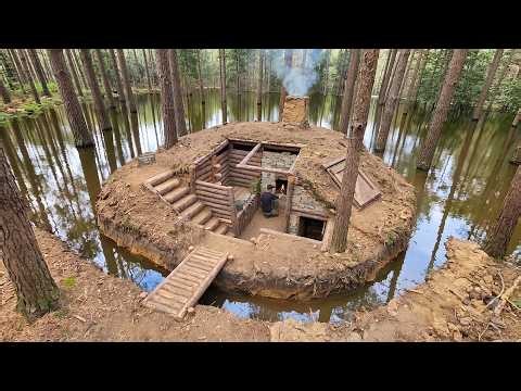 Building a Warm and Hidden Bushcraft BUNKER in 36 Days | Amazing UNDERGROUND Shelter in the Wild