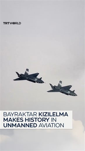 Türkiye’s first uncrewed fighter jet, Bayraktar KIZILELMA, achieved a first in aviation history as two unmanned combat aircraft conducted an autonomous close-formation flight. The manoeuvre was carried out using smart fleet autonomy algorithms developed by Turkish defence company Baykar, allowing coordinated formation flying without pilot control. | TRT World