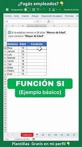 ✅ Ejemplo básico de la FUNCIÓN SI en Excel ¿Querés tomar decisiones automáticas en tus hojas? La función SI es tu mejor aliada: Pasos rápidos: 1️⃣ Supongamos que en la celda A2 tenés una nota de examen. 2️⃣ Escribí: =SI(A2>=7;"Aprobado";"Reprobado") 👉 Si la nota es mayor o igual a 7, Excel devuelve “Aprobado”. 👉 Si es menor, devuelve “Reprobado”. 3️⃣ ¡Listo! Con una sola fórmula clasificás tus datos automáticamente. 💡 Tip extra: combiná SI con otras funciones como Y u O para condiciones más a