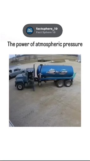 Fact Sphere 19 on Instagram: "The video showcases a classic physics demonstration where evacuating air from an oil tanker via vacuum pump causes it to implode in seconds due to a 70 kPa pressure differential, equivalent to about 10 psi, highlighting atmospheric pressure’s 101 kPa force at sea level. - Featured in MythBusters’ 2017 episode on vacuum myths, the experiment contrasts a minor dent from a 200 kg boulder drop with instant collapse under vacuum, proving structural integrity relies on in
