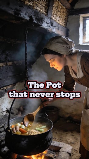 The medieval “pot that never grew cold.” A single pot sat over the fire all day, every day—constantly refilled with grains, vegetables, and scraps of meat. Nothing wasted. Nothing fancy. Just survival, one simmer at a time. This was pottage—the everyday meal that kept entire households alive for centuries. 🍲 #pottage #medievalfood #foodhistory #medievallife #historicalfood #historyreels #historyshorts #femmelore #dailyhistory #historyfacts #livinghistory #oldtimestories #peasantlife #historylov