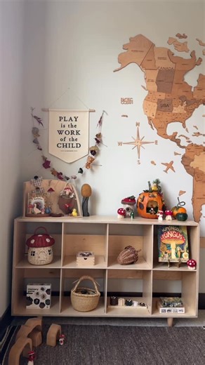Maria Godinez on Instagram: "It’s an autumn shelf rotation with @sprout_kids 💛 A beautiful brand that cares for our children natural development by creating the best material for each stage. Everything is made with high standards to create thoughtful environments that meet our child’s needs and nurture growth. Our cube shelve is ideal for material storage through every season. We work on rotation at least twice per season, this allows for our children to find new material and create with