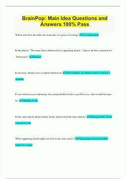 BrainPop Main Idea Questions and Answers 100 Pass847