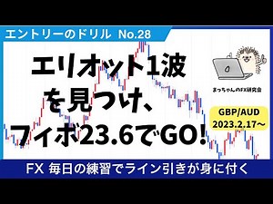 エントリーのドリル No.28 エリオット1波を見つけ、 フィボナッチ23.6でGO!!