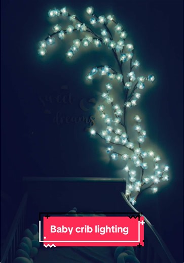 Tree style flowery lights, with different light style settings. Perfect for decorating around babies crib #baby #babycot #babysleep #tiktokmademebuylt #fyp