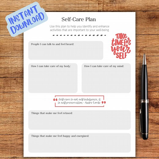 Self-care Plan Worksheet, Therapy Positive Psychology Tool (digital Download) - Etsy