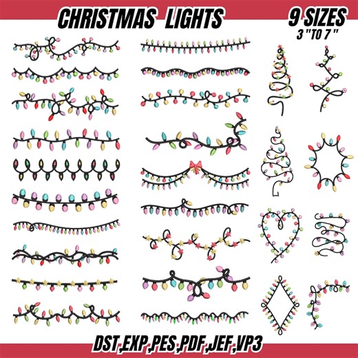 Christmas Lights Embroidery Designs, Garlands, Borders (digital Download) - Etsy
