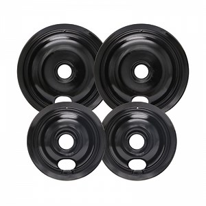 316048413 and 316048414 Stove Drip Pan for Electric Stove Top, Compatible with Frigidaire Kenmore 10% Energy Save by Enamel, Includes a Set of 4 Oven Burner Drip Pans, Black(2*6 2*8)