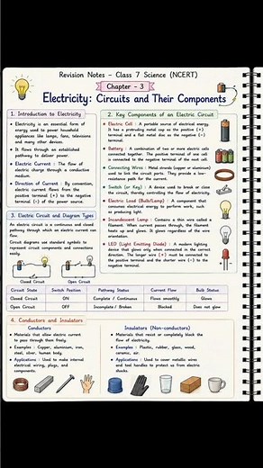 📘 Class 7 Science Chapter 3 | Electricity: Circuits and Their Components | Complete Notes ⚡