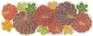 Decozen Beaded Fall Table Runner Pumpkin Design - Scratch Heat Stain Resistant Kitchen Home Decor for Autumn Harvest Dining Table Thanksgiving Party Decorations - Purple Maroon, 13x36 Inches