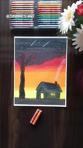Easy Oil Pastel Landscape Drawing Tutorial 🌅 | Beautiful House Scenery for Beginners