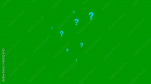 Animated blue question marks fly from bottom to top. Symbols are sprayed. Looped video. Flat vector illustration isolated on a white background.