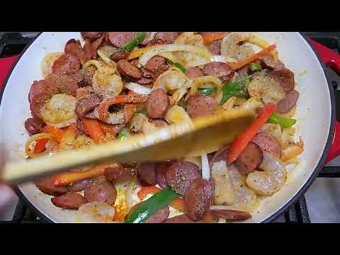 Shrimp & Sausage Skillet Recipe | This 15 minute dinner never dissapoints!