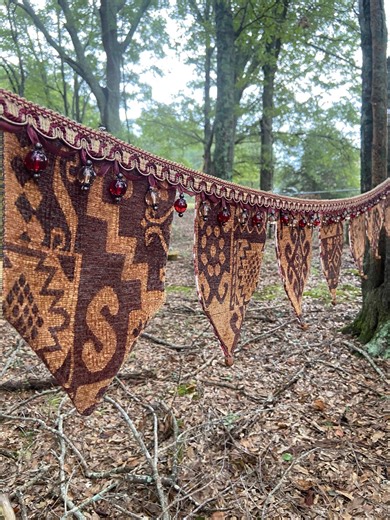 Medieval Fabric Bunting With Beaded Ribbon & Rusty Bells - Etsy