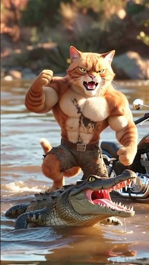 “Muscle Cat vs Crocodile 🚀 Epic Funny Animal Fight | Cartoon Action Scene”#cat #foryou #vairal