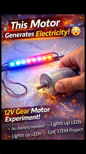 This Motor Generates Electricity! ⚡🤯 | 12V Gear Motor Experiment #Shorts