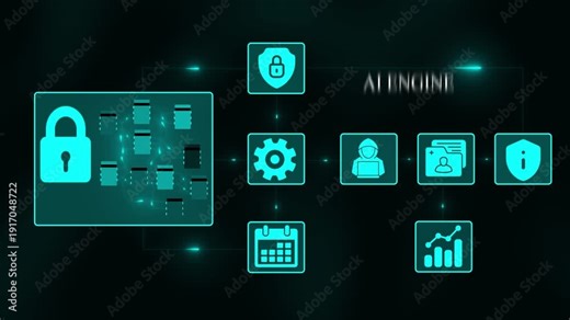 A I Engine Data Flowchart Secure Information Processing System with Lock and Interconnected Modules ai engine