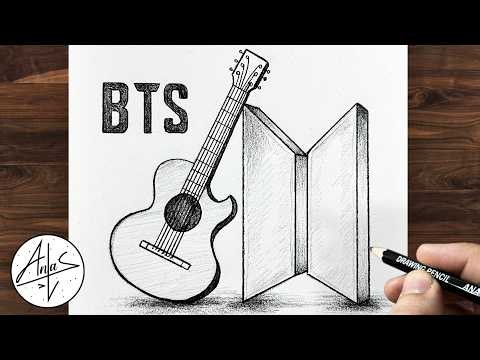 How to Draw BTS Logo and Guitar 🎸 | Easy Pencil Drawing Tutorial