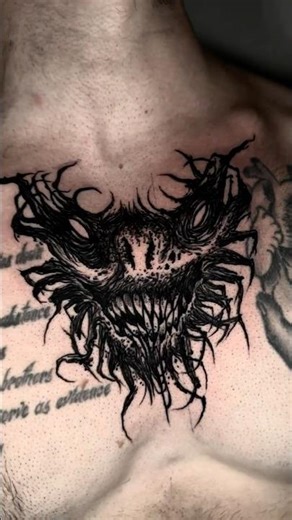 Dark Demon Chest Tattoo Blackwork Design 🔥
