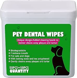 100 Counts Teeth Cleaning Finger Wipes for Dogs & Cats, Dog Dental Wipes, Reduces Plaque and Tartar Buildup & Freshens Breath, No-Rinse Dog Finger Toothbrush, Gentle Cleaning & Gum