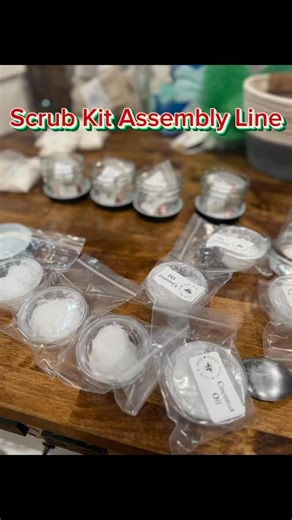 Last night vibes: Hustling to make DIY scrub kits for shipping! ✨ There’s something so soothing about lining up all the products like a mini assembly line—pure zen in the chaos. It’s the little things that keep me going.  Who’s with me on late-night work sessions? Drop your tips below! #DIYSkinCare #SmallBusinessOwner #AssemblyLineFeels #SelfCareRoutine #HandmadeWithLove | Happy Heifer Soap & Gifts | Facebook