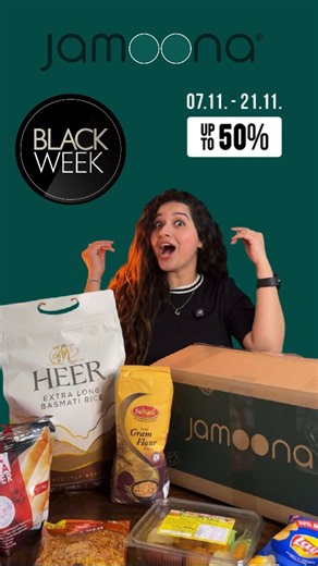 Jamoona on Instagram: "It's that time again! 😍 Black Week is BACK at Jamoona — with up to 50% OFF on your Indian favorites! Don’t wait… these deals won’t last long! 👇💚 https://www.jamoona.com/ #BlackWeekAtJamoona #BlackWeek #BiggestSale #BudgetBuys #DesiDeals #ShopSmart #SmartShopping #GroceriesOnSaleinEurope #SavewithJamoona #Jamoona"