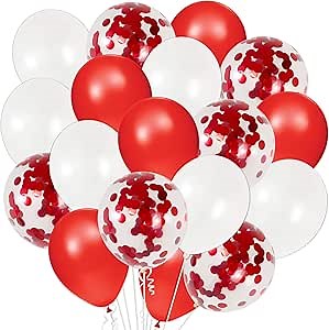 KatchOn Wedding Day Balloons Red and White - 12 Inch, Pack of 40 | Confetti Balloons for Anniversary Decorations | Romantic Special Night
