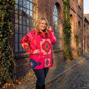 Native Indian American Pink Aztec Design Traditional Borg Fleece Collar Zipper Coat (plus Size) - Etsy