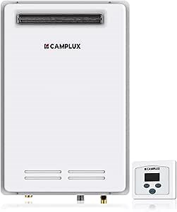CAMPLUX Climatech 5 Tankless Water Heater Gas Outdoor 199,000 BTU, 6.86 GPM Instant On Demand Gas Tankless Hot Water Heater Natural Gas, 4-8 Points Whole House, Outdoor Installation, WA686M