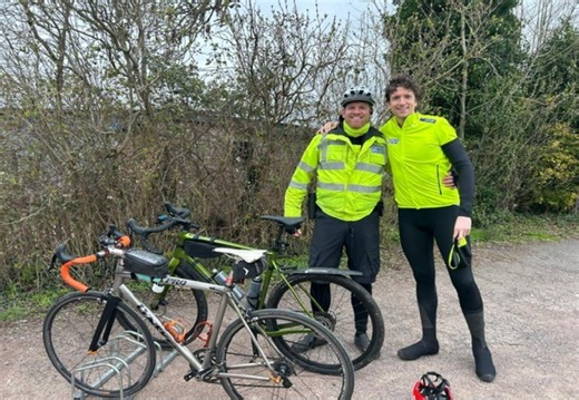 Radio 1 DJ Greg James delights the crowds (and the police) as he cycles through Droitwich
