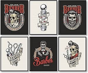 97 Decor Vintage Barbershop Decor - Barbershop Haircut Posters, Barber Shop Decor, Barbershop Wall Art Pictures, Cool Skull Haircut Shave Prints, Barber Shop Decoration for Men Hair Salon Accessories
