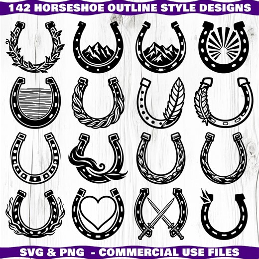 Horseshoe Outline Style Svg & Png Bundle for Cricut and Laser Engrave Designs Instant Downloads - Etsy