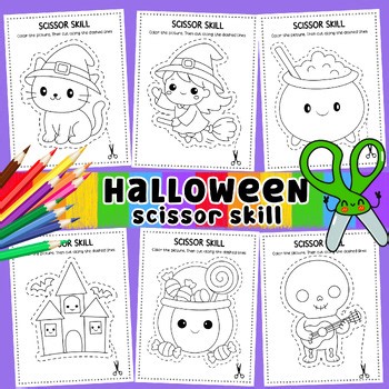 Halloween Scissor Skill Cutting Practice Worksheet Preschool Fine Motor Activity