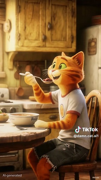 Cats love eating meat.#cat #drama #ai #usa🇺🇸