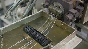 Plastic extrusion process in close up. Twin screw extruder. Plastic compounding process. Chemical industry, petrochemical themes. Melted plastic. Polymer production. Stock Video