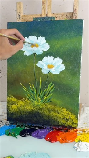 Simple Daisy Painting | Relaxing Acrylic Art #shorts