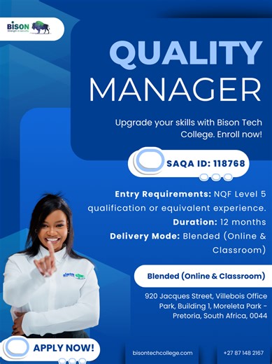 Elevate your organizational integrity. In an increasingly regulated landscape, the role of a Quality Manager has evolved. It is no longer about checking boxes; it is about driving a culture of continuous improvement that protects the bottom line. Our NQF Level 6 Quality Manager course provides the technical depth and strategic oversight required to lead complex GRC environments. Duration: 12 Months Delivery: Blended (Online & Classroom) Accreditation: SAQA ID: 118768 Bridge the gap between techn