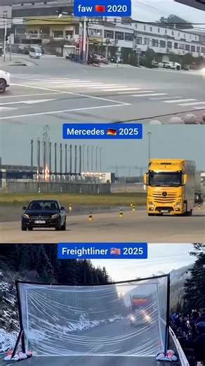 ‎ابو رواحة القيري‎ on Instagram: "FAW vs Mercedes Truck vs Freightliner: Smart Braking Works?"