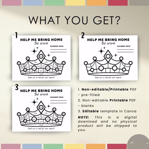 Fill My Crown Pageant Fundraiser for Pageant Fundraising, Editable Color My Crown, Printable PDF and Editable Fundraiser Form in Canva - Etsy