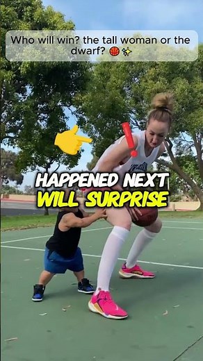Dwarf vs Tall Woman, He make 2 shots - Basketball Match