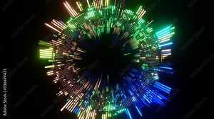 4K video of colorful light trailing effect inside a rectangular tunnel. Beautiful seamless loop animation for the stage show.