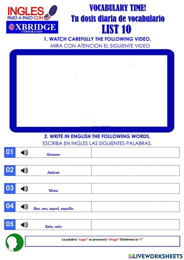 List 10 VOCABULARY TIME!-BEGENNER A1 worksheet