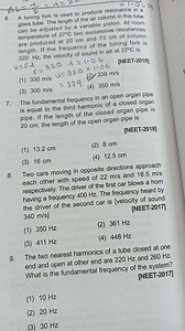 6. A tuning fork is used to produce resonance in a glass tube. ... | Filo