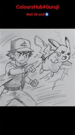 Easy Ash and pikachu drawing(part-2)😱 by ColoursHub#Guruji#shorts