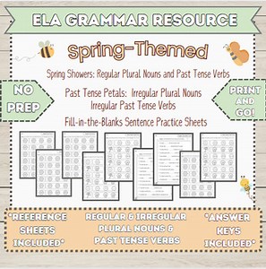ELA-Regular-Irregular-Plural Nouns-Past-Tense Verbs-SPRING-THEMED-Coloring Pages